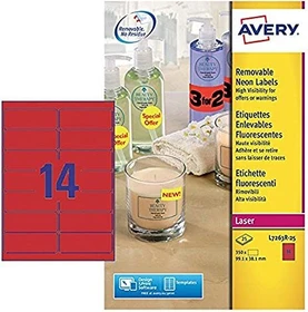 Avery-Zweckform Neonetiketten, 99.1x38.1mm, ablösbar, rot, 25 Blatt (350 Etiketten)