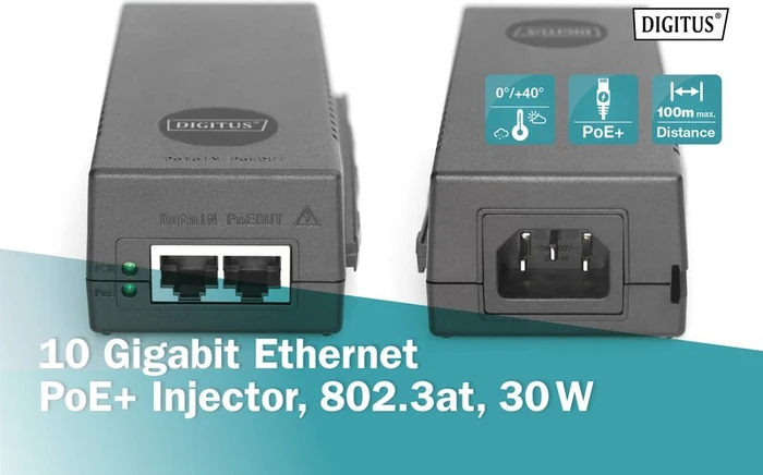 Digitus Wallmount 10G PoE-Injektor, 2x RJ-45, 30W PoE+