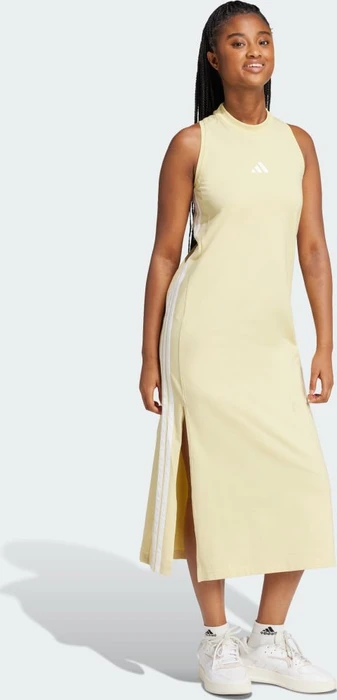 adidas Essentials 3-Streifen Long Racerback Kleid powder yellow/white (Damen)