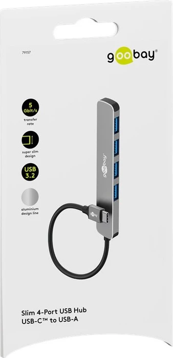Wentronic goobay Slim 4-Port USB-Hub, 4x USB-A 3.0, USB-C 3.0 [Stecker]