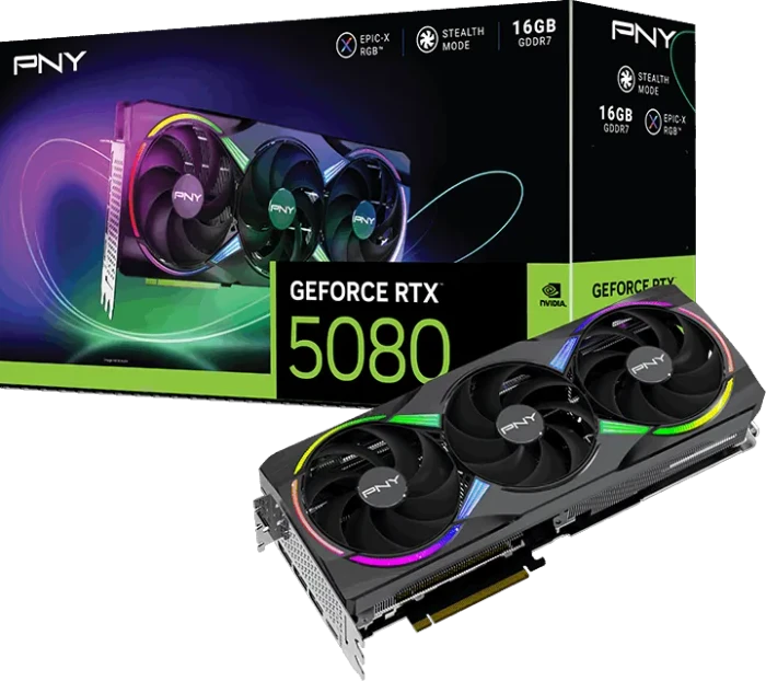 PNY GeForce RTX 5080 ARGB Epic-X RGB Triple Fan, 16GB GDDR7, HDMI, 3x DP