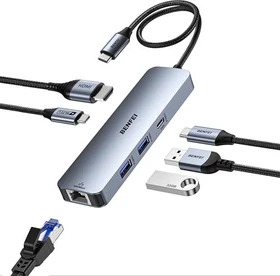 Benfei 6-in-1 USB-C Hub, 1x USB-C 3.0, 2x USB-A 3.0, USB-C 3.0 [Stecker]