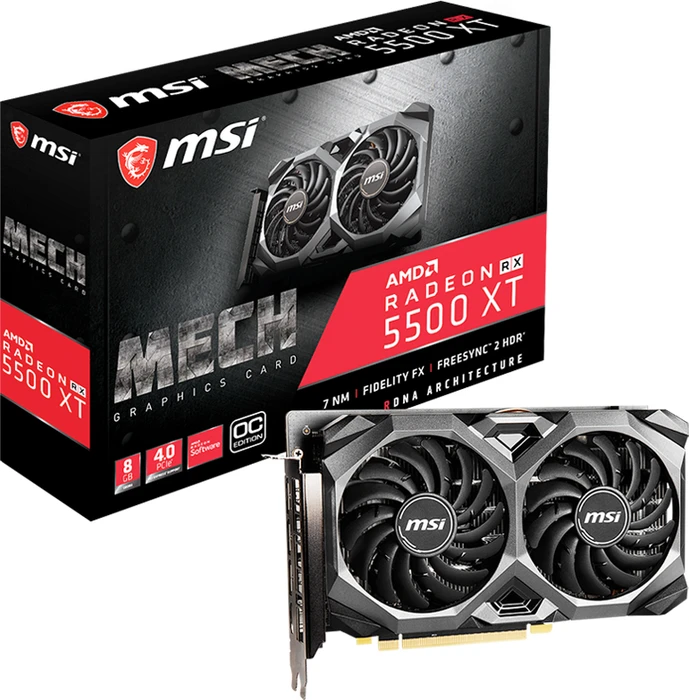 MSI Radeon RX 5500 XT Mech 8G, 8GB GDDR6, HDMI, 3x DP