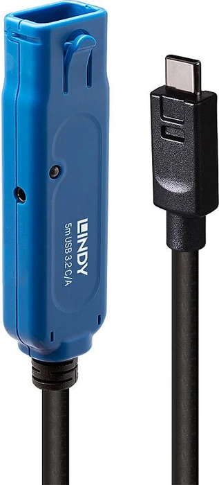 Lindy USB 3.0 aktives Verlängerungskabel Pro, USB-C [Stecker] auf USB-A [Buchse], 5m