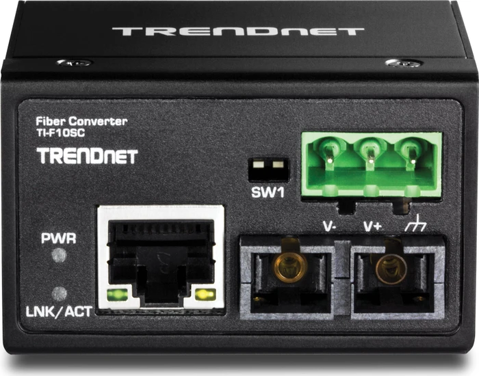 TRENDnet TI-F10SC Hardened Industrial Railmount Media Converter, RJ-45, SC-Duplex 100Base-FX MM 2km