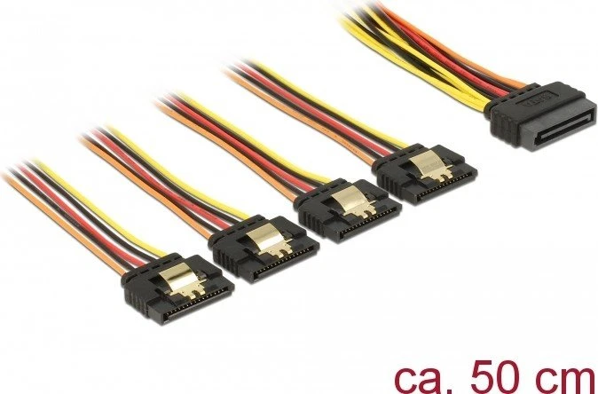 DeLOCK 15-Pin SATA Strom Stecker auf 4x 15-Pin SATA Strom Buchse, Adapterkabel, 50cm