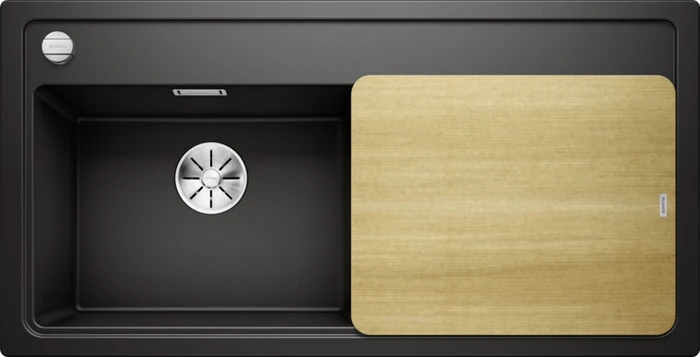 Blanco Zenar XL 6 S InFino Becken links mit Ablauffernbedienung schwarz inkl. Holzschneidebrett