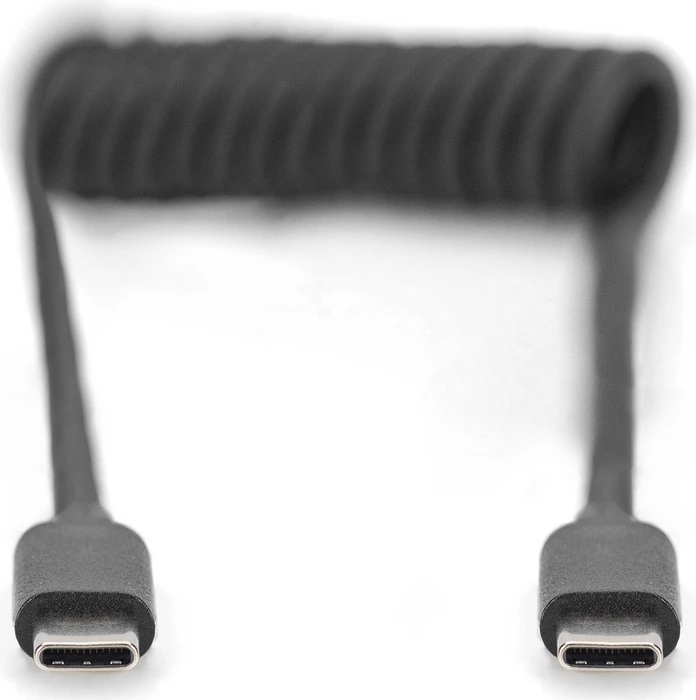Digitus USB-C Spiralkabel, USB 2.0, 480Mbit/s, 60W PD, USB-C [Stecker] auf USB-C [Stecker], schwarz, 1m