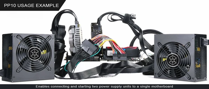 SilverStone PP10, 2x 24-Pin ATX Buchse auf 1x 24-Pin ATX Stecker, 1x Mainboard auf 2x PSU Y-Kabel