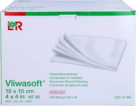 Lohmann & Rauscher Vliwasoft Vlieskompressen 6-lagig steril, 10 x 10cm, 100 Stück (50x 2 Stück)