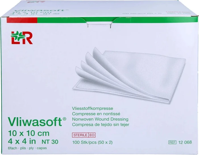 Lohmann & Rauscher Vliwasoft Vlieskompressen 6-lagig steril, 10 x 10cm, 100 Stück (50x 2 Stück)