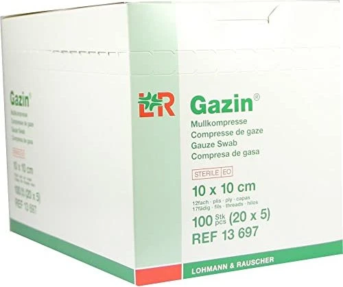 Lohmann & Rauscher Gazin Mullkompresse steril 12-fach, 10 x 10cm, 100 Stück (20x 5 Stück)