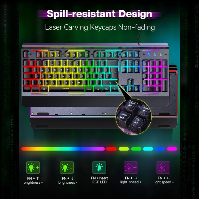 TeckNet RGB Gaming Keyboard, schwarz, LEDs RGB, USB, UK