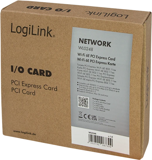 LogiLink WLAN-Adapter, 2.4GHz/5GHz/6GHz WLAN, Bluetooth 5.3, PCIe x1
