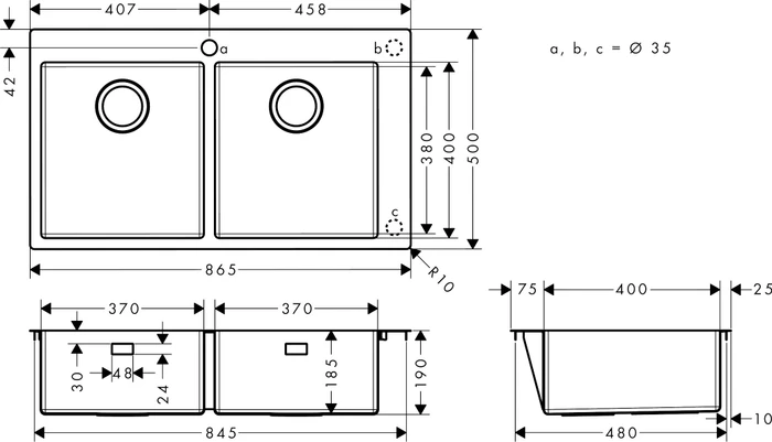 Hansgrohe S711-F765 370/370 flächenbündig Doppelspüle edelstahl