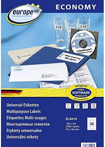 europe100 Etiketten, 70x36mm, weiß, 100 Blatt (2400 Etiketten)