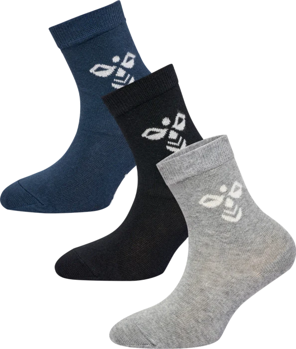 hummel Sutton Socken black/grey melange/blue nights, 3 Paare (Junior)
