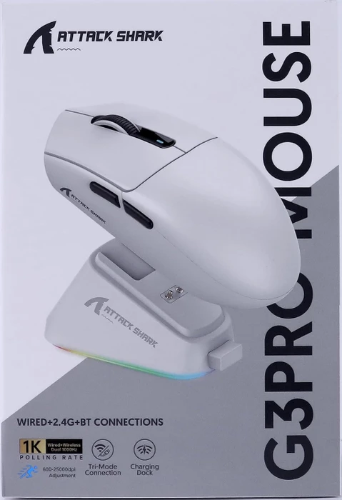 Attack Shark G3Pro Tri-mode Wireless Gaming Mouse mit Ladestation, Berry Red, USB/Bluetooth
