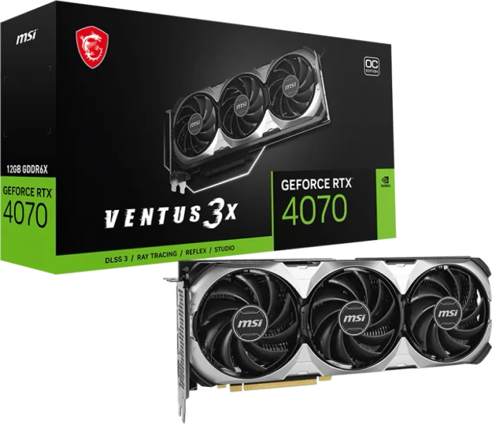 MSI GeForce RTX 4070 Ventus 3X E 12G OC, 12GB GDDR6X, HDMI, 3x DP