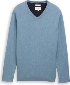 Tom Tailor Strickpullover mit V-Ausschnitt aus Baumwolle Strickpullover faded blue melange (Herren)