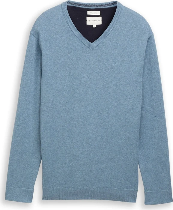 Tom Tailor Strickpullover mit V-Ausschnitt aus Baumwolle Strickpullover faded blue melange (Herren)