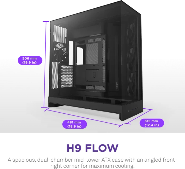 NZXT H9 Flow [2025] Black, schwarz, Glasfenster