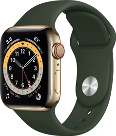 Apple Watch Series 6 (GPS + Cellular) 40mm Edelstahl gold mit Sportarmband zyperngrün
