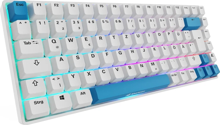 Sharkoon Skiller SGK50 S3 PBT, weiß/hellblau, LEDs RGB, hot-swap, Gateron G Pro 3.0 YELLOW, USB, DE