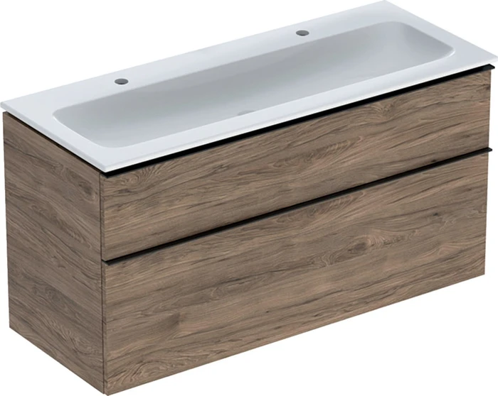 Geberit iCon Set Möbelwaschtisch/Unterschrank 120cm weiß/KeraTect, Korpus: Nussbaum hickory/Melamin Holzstruktur, Griff: lava/pulverbeschichtet matt