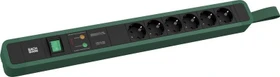 Bachmann Primo 2, 6-fach, mit Schlaufe, Überspannungsschutz, Netzfilter, Schalter, 2m, grün/schwarz