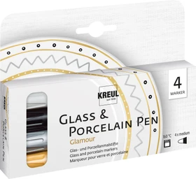 Kreul Glass & Porcelain Pen Classic Glamour medium 4 Farben/schwarz/silber/gold, 4er-Set, Kartonbox