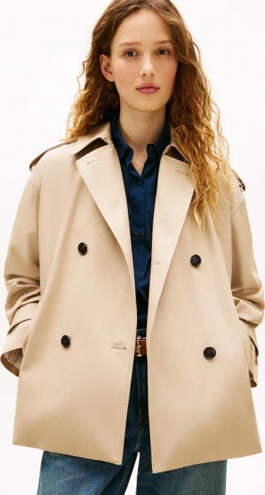 Tommy Hilfiger Wasserabweisender Relaxed Fit Kurz Trenchcoat Mantel beige (Damen)