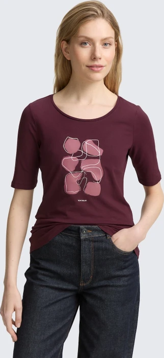 Tom Tailor Print T-Shirt kurzarm bordeaux red (Damen)