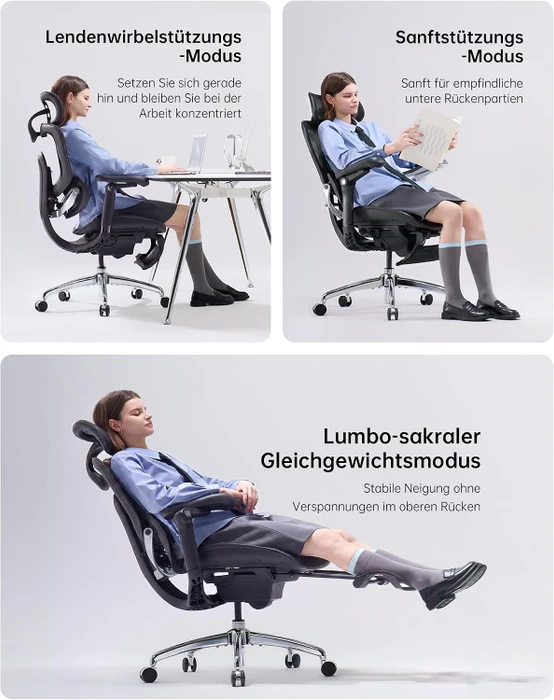 Sihoo Doro C300 Pro V2 adaptiver ergonomischer Bürostuhl, mit Fußstütze, schwarz