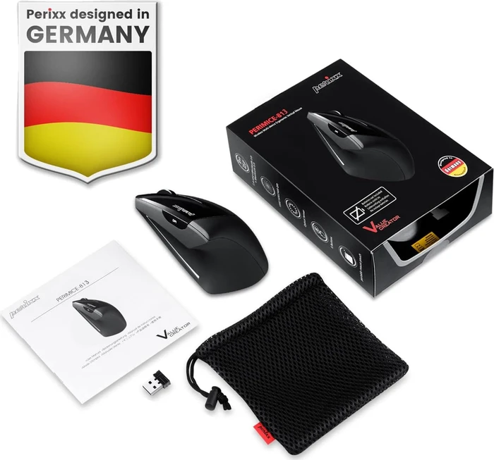 Perixx PERIMICE-813, schwarz, vertikal, Rechtshänder, USB/Bluetooth