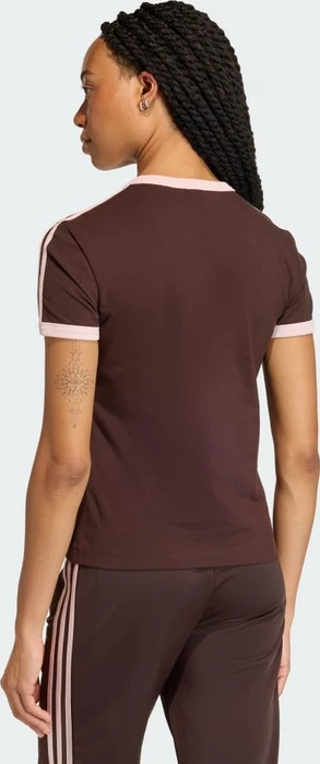 adidas 3-Streifen Slim T-Shirt kurzarm aurora coffee/sandy pink (Damen)