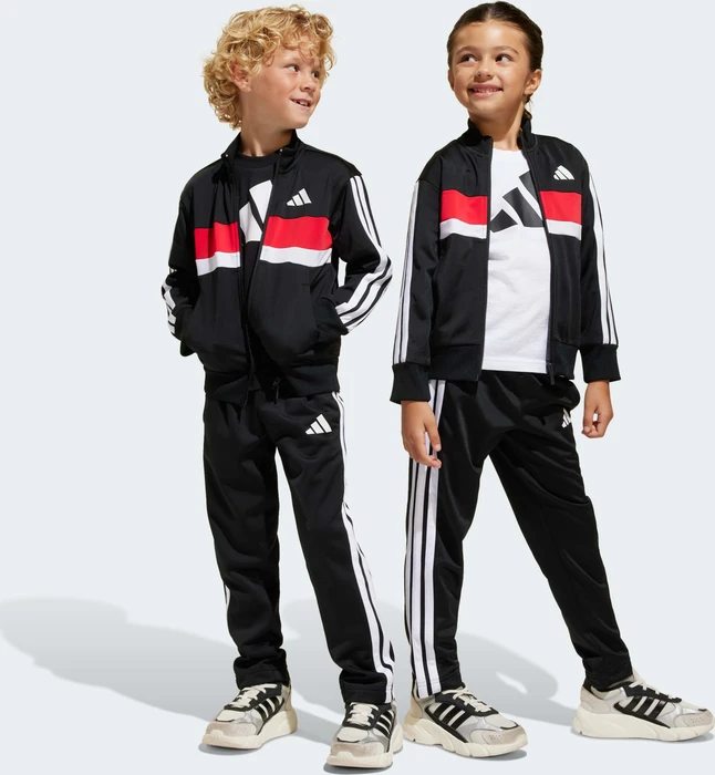 adidas Seasonal Essentials Tiberio 3-Streifen Tricot Trainingsanzug black/white/pure ruby (Junior)