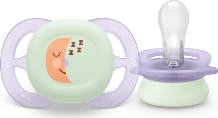 Philips Avent SCF075/07 ultra start Nighttime Beruhigungsschnuller, 0-2M, Silikon, orange/violett, 2 Stück