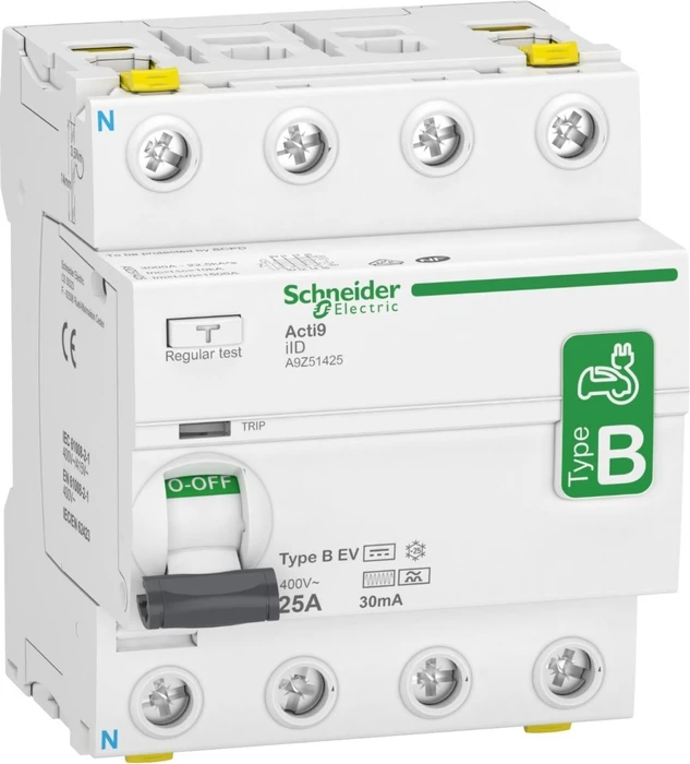 Schneider Electric Fehlerstrom-Schutzschalter Elektroladestation iID 4P 25A Typ B-EV 30mA