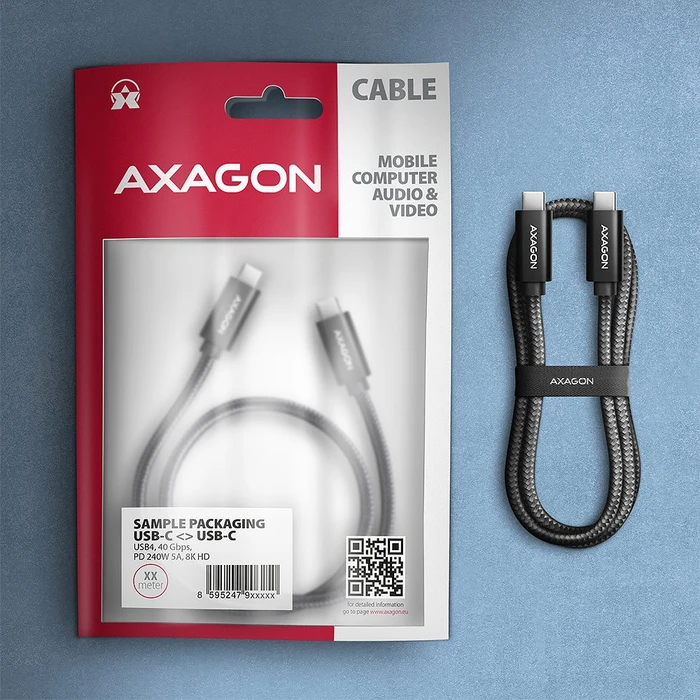 Axagon USB-C Kabel, USB4 Gen3x2, 40Gb/s, 8K60Hz, 240W PD EPR, USB-C [Stecker] auf USB-C [Stecker], 1m