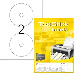 TopStick CD-Etiketten rund, 117mm, weiß, 100 Blatt (200 Etiketten)