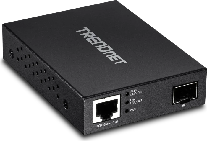 TRENDnet TFC Desktop Gigabit Medienkonverter, 1x RJ-45, 1x SFP, PoE+ PD