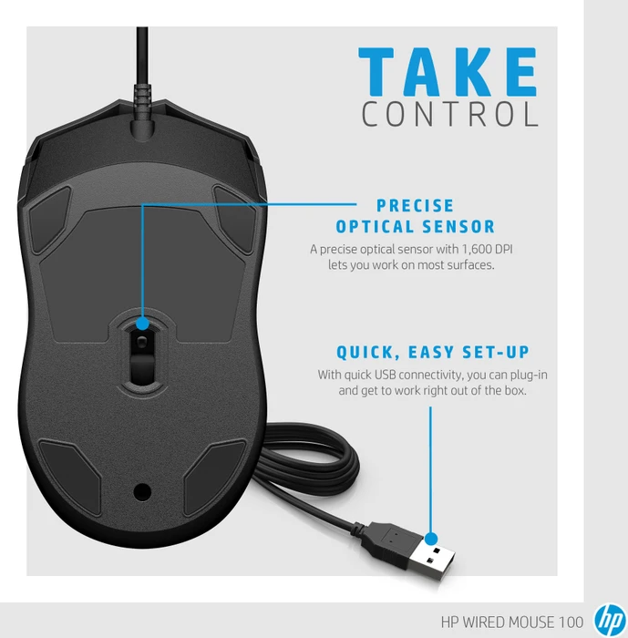 HP Wired Mouse 100 schwarz, USB