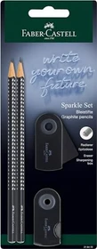 Faber-Castell Sparkle Schreibset Bleistift B graphit, schwarz, Radierer, Anspitzer, 4er-Set