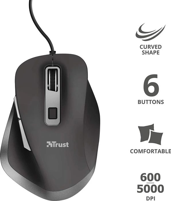 Trust Fyda Wired Comfort Mouse schwarz, USB
