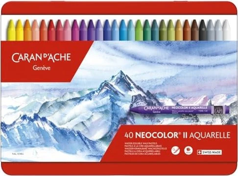 Caran d'Ache Neocolor II Aquarelle Wachskreide sortiert, 40 Farben, 40er-Set