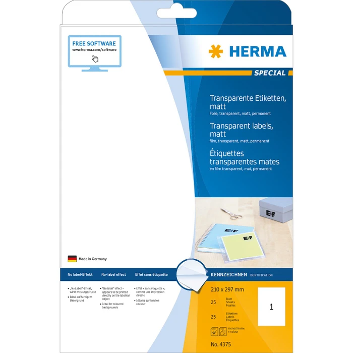 Herma Folienetiketten, A4, wetterfest, transparent, matt, 25 Blatt (25 Etiketten)