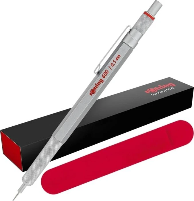 rOtring 600 Feinminen Druckbleistift HB 0.5mm graphit, silber, Radierer