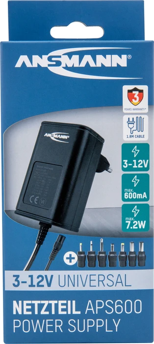 Ansmann APS 600, Universal-Netzteil, 2-Pin-Stecker mit Wechseladapter, 7.2W