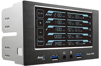 AeroCool Touch 2100, 2x 5.25" Dualbay Lüftersteuerung, 5-Kanal
